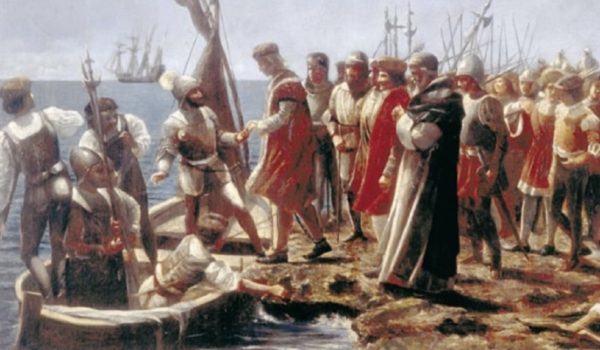 Arrival of Christopher Columbus, art by Dominican painter Luis Desangles.