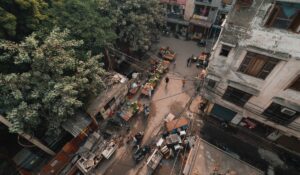 Aerial view of street in New Delhi