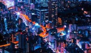 Tokyo roads lit up at night
