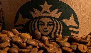 Coffee beans and Starbucks logo