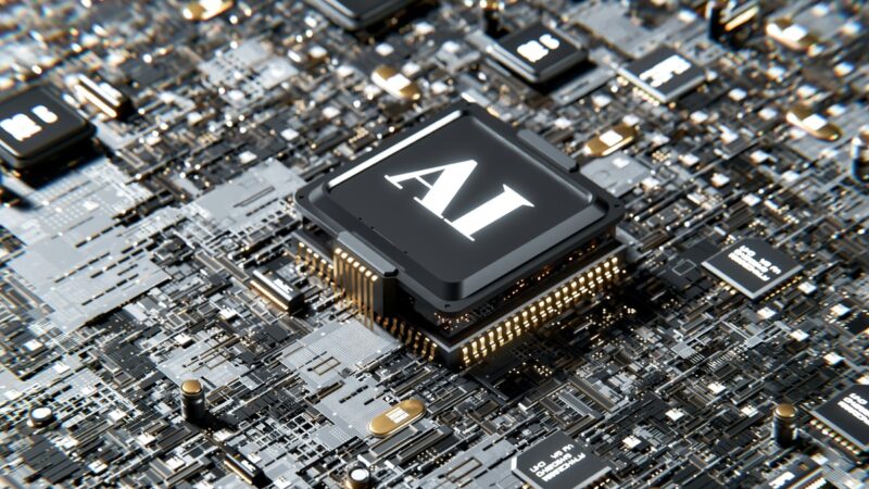A computer chip with "AI" on it