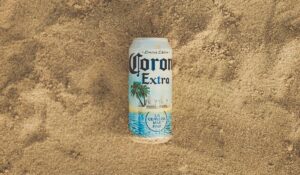 Corona can on the sand