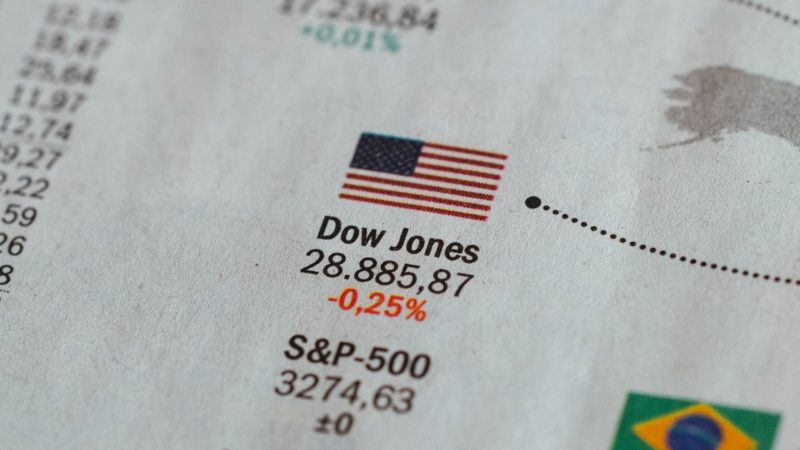 Newspaper featuring Dow Jones Industrial Average