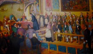 A painting by Chilean painter Luis Vergara Ahumada, depicting the signing of the Act by Father José Matías Delgado