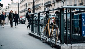 Bicycle parked on Paris sidewalk