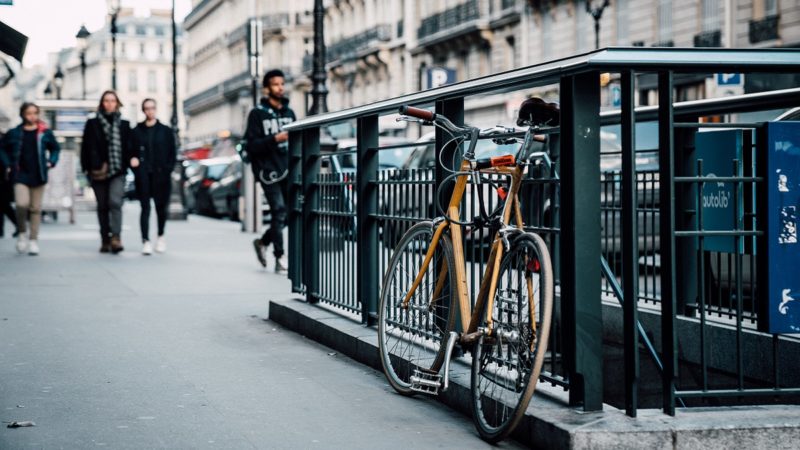 Bicycle parked on Paris sidewalk