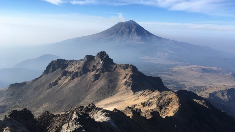 Amacuilécatl and Popocatépetl volcanoes in Mexico