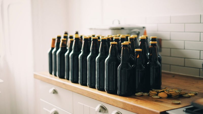 Beer bottles on the cabinet
