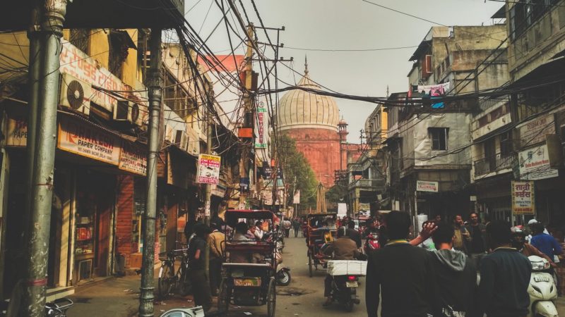 The view from the street of Jama Masjid of Delhi, India.