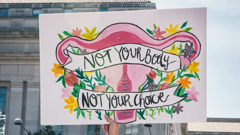 "Not Your Body, Not Your Choice" protest sign