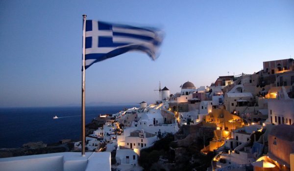 Greek flag in the wind