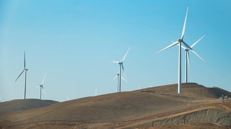 Wind turbines on dry hill