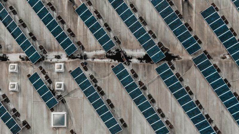 Aerial view of rooftop solar