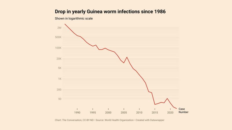 Guinea worm infections bar graph