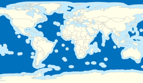 International waters are the areas shown in dark blue in this map