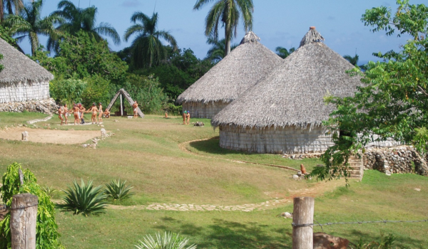 Reconstruction of a Taíno village in Chorro de Maíta, Cuba