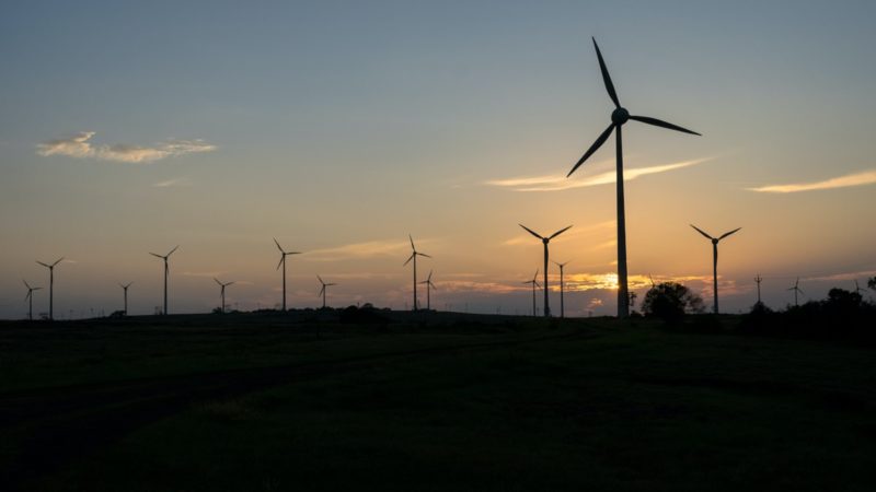Silhouette of wind turbines