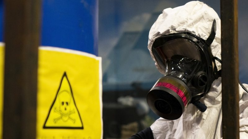 Person in protective biohazard suit