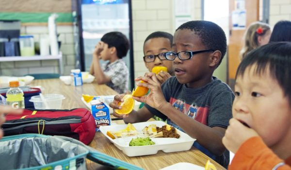 Kids eating cafeteria food