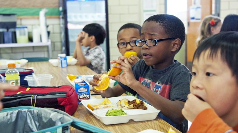 Kids eating cafeteria food
