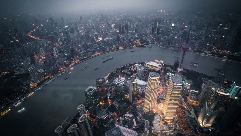 Aerial view of Shanghai at night