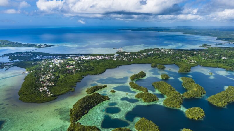 Streets of Palau Koror and coves of coral reefs