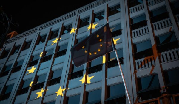 EU flag at night