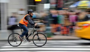 Bicyclist on city street